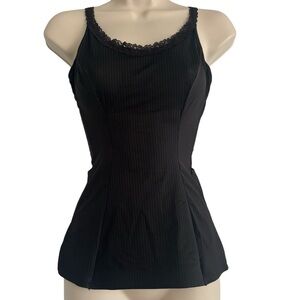 Naomi & Nicole Sz L Black Whimsigoth Pin Stripe Shape Wear Tank Top Lace Trim